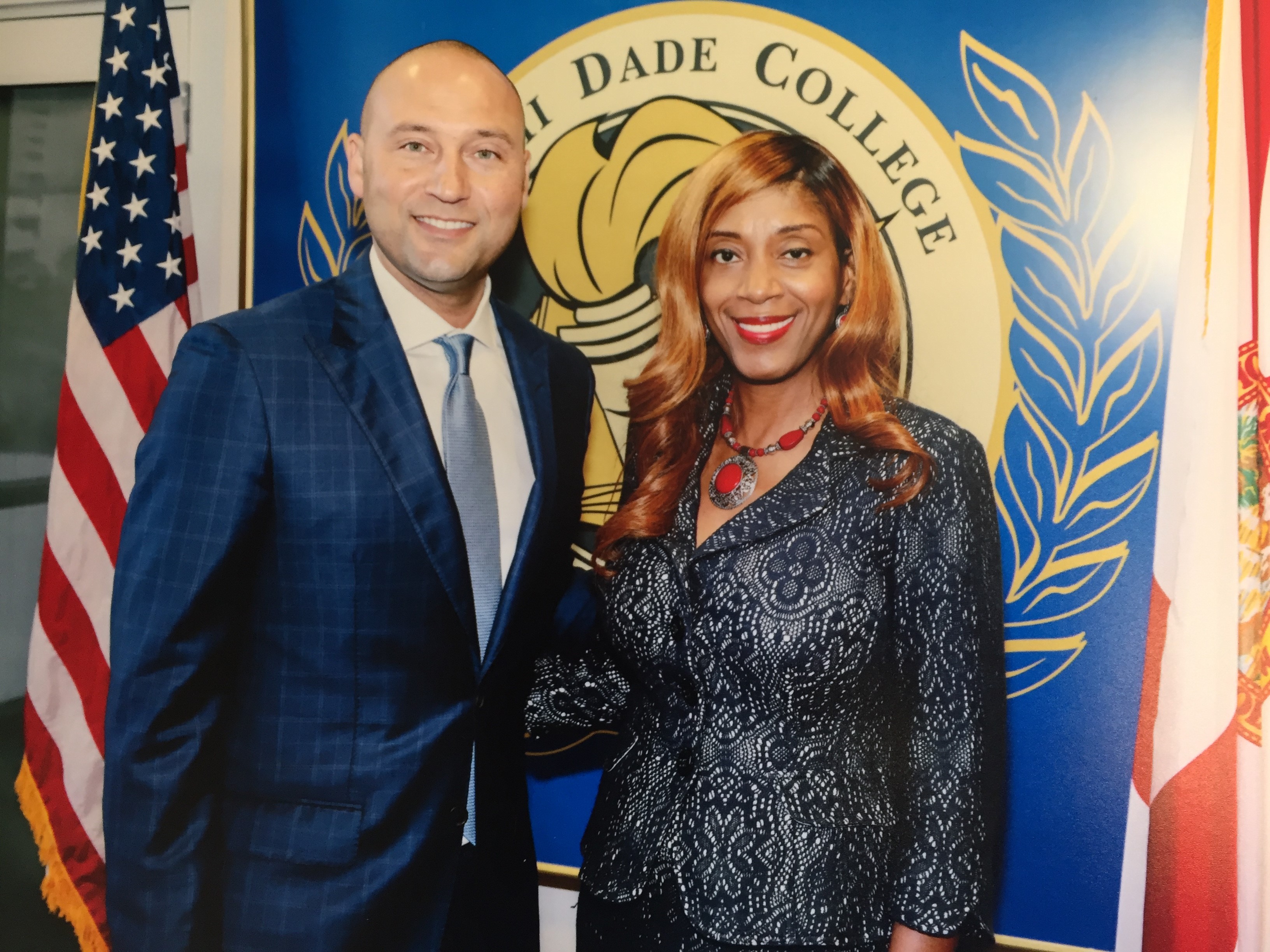 Beatrice Louissaint with Derek Jeter at Miami Dade College